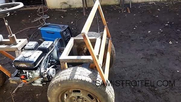 Самодельная самоходная тележка с двигателем от мотоблока Самодельная самоходная тележка с двигателем от мотоблока